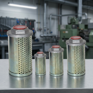 Diffuseur d'huile (FD4) – Élément filtrant hydraulique en maille de fil d'acier avec capuchon rouge, forme cylindrique, neuf - Product Image 2