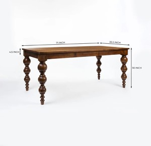 Table à manger rectangulaire classique traditionnelle en bois de manguier massif 6 places - Meubles de salle à manger - Product Image 3