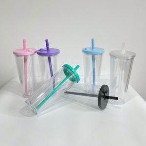 Custom LogoBulk 24 Oz Reusable Boba <b>Double</b> <b>Wall</b> Clear Insulated Bubble Tea Cup Plastic Snow Globe Tumbler With Bottom Hole - Product Image 2