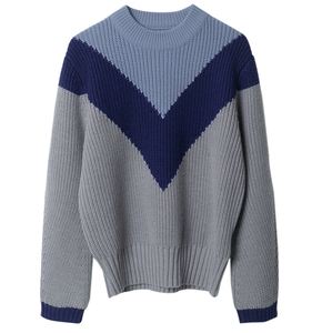 두꺼운 블루 컬러 울 알파카 청키 니트 여성용 크루넥 니트웨어 스웨터 - Product Image 1