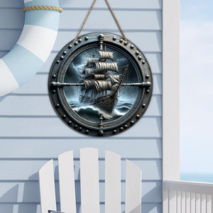 Mediterranean-style wall decorations, European-style restaurant wall ornaments, wooden <b>ship's</b> <b>wheel</b> plaques, helmsman sail - Product Image 4