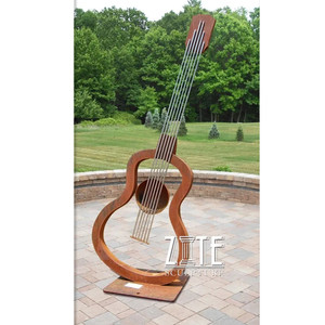 Escultura exterior jardim arte metal estátua aço inoxidável guitarra