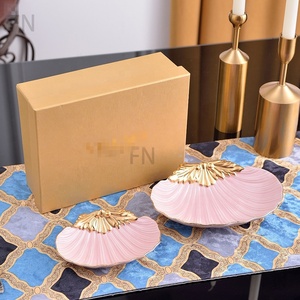 Hot Selling Golden Bone China Plant Pattern Sustainable Round Fruit <b>Plates</b> Luxury Hand Painted Party Use - Product Image 2