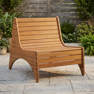 Fauteuil lounge sans accoudoirs en teck, profil bas, avec lattes, pour patio, canapé d'appoint d'angle - Product Image 3