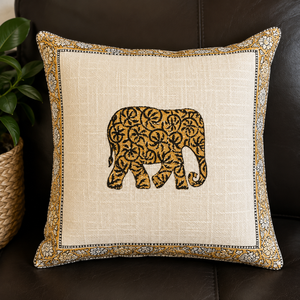 Handmade Luxury Square Cotton Handblock <b>Print</b> <b>Cushion</b> Cover Eco-Friendly Anti-Bacteria Fabric Elephant Design for Home Decor - Product Image 1