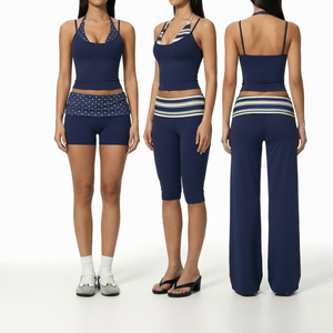 Nouvelle Collection : <span class=keywords><strong>Ensemble</strong></span> de Shorts de <span class=keywords><strong>Sport</strong></span> 4 Pièces pour <span class=keywords><strong>Femme</strong></span> – Blocs de Couleurs, Rayures, Logo Avant, Taille Haute, Séchage Rapide – Idéal Pilates et Fitness - Product Image 1