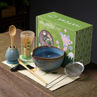Kit de préparation de matcha de luxe avec glaçure de four, outils de cérémonie du thé japonais, bol en céramique, fouet et support, ensemble de matcha