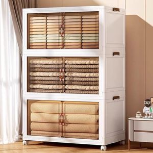 Home Folding Storage Cabinet Collapsible <b>Wardrobes</b> Organizers Multifunctional Stackable PP Storage <b>Box</b>&Bins Wheels 35L Capacity - Product Image 1