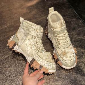 Women's Rhinestone Floral Thick Sole <b>Sneakers</b>, Casual Daily Walking <b>Shoes</b>, Bling Floral Pattern Upper for Outdoor Party Wear - Product Image 5