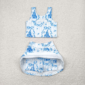 RTS Bébé Filles En Gros Shorts À L'intérieur <span class=keywords><strong>Bleu</strong></span> Château Imprimer Dos Arcs Athlétique Active Wear Longueur Au Genou <span class=keywords><strong>Tennis</strong></span> Boutique Robes - Product Image 5