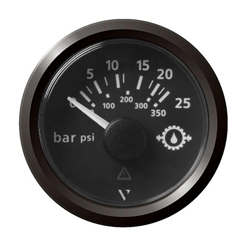 VDO Marine 2-1/16" (52mm) ViewLine Transmission Oil Pressure 25 Bar/350 PSI - 8-32V - Black Dial & Triangular Bezel