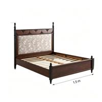Lit plateforme double luxueux et traditionnel en bois de frêne rembourré, avec tête de lit en cuir et rangement intégré, design moderne