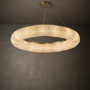 Lámpara colgante circular de cristal moderna y sencilla con múltiples acabados y marco de metal para iluminación ambiental del hogar. - Product Image 3