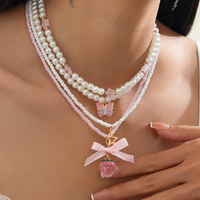 Frisse en zoete Y2k imitatieparel aardbei hanger choker ketting dames sieraden accessoires