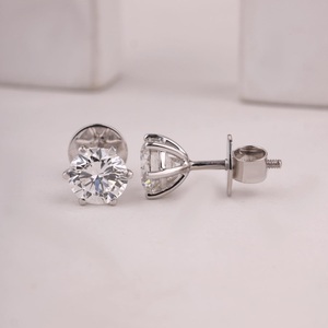 Boucles d'oreilles classiques en diamants de laboratoire, sertissage en canal, or blanc 14K et plaqué rhodium, taille brillant VVS, bijoux fins pour soirée - Product Image 5