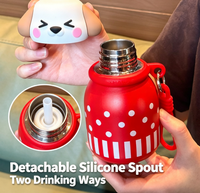 Botol Termos Anak Motif Hewan Lucu Anti Bocor, Bahan Stainless Steel 316 Dinding Ganda Vacuum Insulated dengan Sedotan