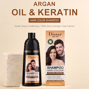 Shampoo Colorante al Ginseng Disaar con Olio di Argan e Cheratina, <span class=keywords><strong>Senza</strong></span> <span class=keywords><strong>Ammoniaca</strong></span>, Non Macchia, Condizionamento Profondo, Crema Colorante Rapida per Capelli Castani - Product Image 2