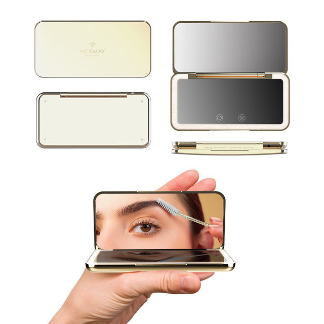 Ravel Mini Handheld Gift Round Folding LED Light Small Mirror with Magnification USB Rechargeable Portable LED Makeup Mirror
