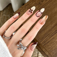 Ongles press-on français faits main, motif floral, amande bordeaux, fleurs 3D, perles, paillettes, luxe, pour femmes, mariage, réutilisables, manucure des doigts