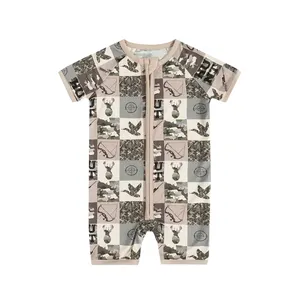 Baby Clothes Custom Print Elastic Organic Bamboo Cotton Children Clothes Newborn Little Girls Jumpsuit Bubble Jacket Kids