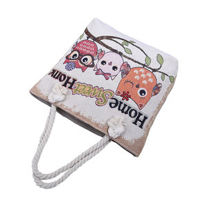 新しいフクロウプリント女性キャンバスサマービーチトートバッグハンドバッグロープハンドル付き - Product Image 3