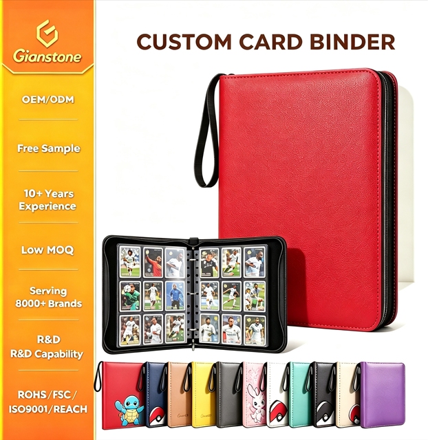 Factory Direct Sale 9-Pocket Pu Strap Binder Waterproof 360 Card Album for TCG and White Zip Binder