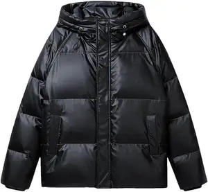Manufacturer Winter Warm Thick Duck Down Padded Coats Oversized Synthetic Leather Embossed Custom Mens Puffer Jacket
