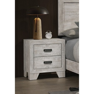 Mesita de noche transicional de 2 cajones con acabado en madera blanqueada y herrajes metálicos, muebles para dormitorio - Product Image 4