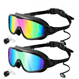 نظارات سباحة للبالغين عالمية الاستخدام مصنوعة من السيليكون مقاومة للماء ومضادة للضباب بعدسات من البولي كربونات مطلية كهربائياً بإطار كبير مع سدادات أذن - Product Image 1