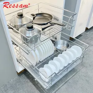 Ressam Pantry Unit Pull Out Kitchen Cabinet Four Sides Bowl Magic Corner Storage Drawers Wire Basket