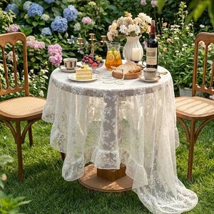 Floral Ruffle Edge Polyester Lace <b>Table</b> <b>Cover</b> for <b>Dining</b> Coffee <b>Table</b> Dustproof Home Decor - Product Image 3