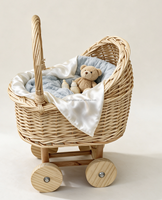 Panier de rangement tressé en osier 27x20xH36cm pour poupées et jouets en peluche, chariot de pique-nique pour enfants avec pieds démontables, idéal pour les séances photo