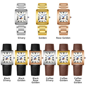 Montre rectangulaire de luxe pour femme Sanda 9122 en or jaune avec phase de lune, mouvement à quartz analogique, fermoir pliant, bracelet de 18 mm - Product Image 6