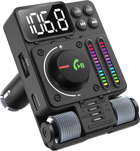 Music Light Bar siri PD30W USB Type C Charger Equalizer Sound Hifi Modulator Fm Car bluetooth Fm Transmitter for Car Mp3 Player