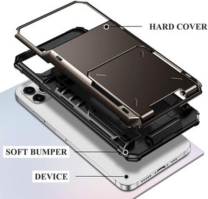 Fentes pour cartes étui portefeuille pour iPhone 14 13 11 12 Pro Max 7 8 Plus X XS Max XR <span class=keywords><strong>SE</strong></span> <span class=keywords><strong>2020</strong></span> étuis de téléphone portable couverture coulissante support d'armure - Product Image 4