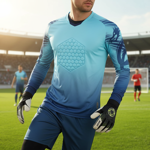 Ensembles de maillots de gardien de but de football à manches longues pour hommes, imprimés par transfert thermique, haute qualité, uniformes d'entraînement pour adultes, 100 % polyester - Product Image 3