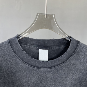 T-shirt personnalisé de haute qualité 100% coton vieilli doux lavé à l'acide surdimensionné Vintage pull au crochet tricoté impression personnalisée hiver - Product Image 5