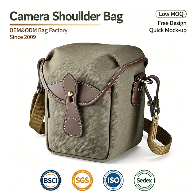 Professional Travel Vintage Small Canvas Leather Photography Digital Gear Video Camera Bag Slr/dslr Shoulder Messenger Bag