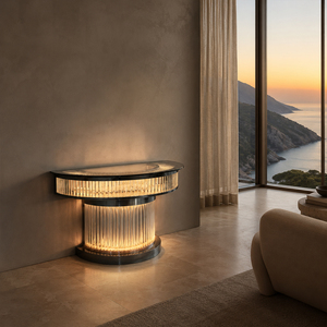 Modern Crystal LED Lighted <b>Console</b> <b>Table</b> With <b>Glass</b> Top For Living Room Entryway Decor - Product Image 1