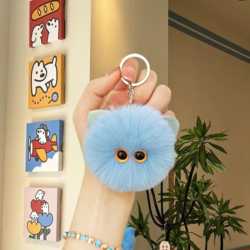F@G58/Tête de chat en peluche - Bleu ciel