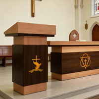 Moderno Set de Púlpito y Atril de Madera para Iglesia con Tallados Intrincados, Muebles Religiosos de Madera Maciza para Escuelas Sagradas y Exteriores