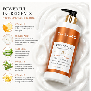 Loción corporal blanqueadora con vitamina C, ácido ferúlico, niacinamida, ceramida, hidratante, iluminadora, unifica el tono de la piel, humectante, OEM - Product Image 3