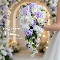 Bouquet de mariée cascade européen avec fleurs artificielles en soie pivoine et orchidée violettes et blanches pour décoration de séance photo style forêt