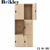 Casier Brikley moderne en HPL 12 mm à effet bois pour salle de sport ou étudiants, démontable et assemblé avec une structure en stratifié compact