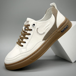 Baskets classiques blanches en cuir pleine fleur pour hommes, chaussures décontractées à semelle souple, tendance printemps/automne pour jeunes - Product Image 4
