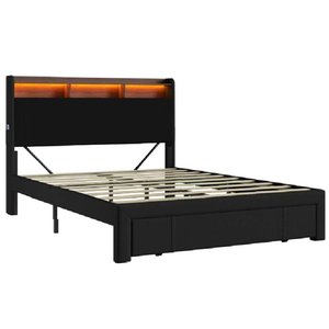 Cadre de lit rembourré Queen Size avec tiroirs de rangement, cadre de lit en métal avec éclairage LED et ports USB, ODM/OEM disponible - Product Image 3
