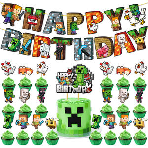 Fournitures de fête d'<span class=keywords><strong>anniversaire</strong></span> sur le thème du jeu Pixel MC, vaisselle, ballons, décorations de gâteau, décorations de dessert, décorations de fête sur le thème de <span class=keywords><strong>mon</strong></span> monde - Product Image 6