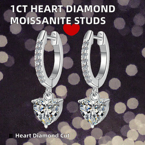 Certified VVS1 Moissanite S925 Sterling <b>Silver</b> <b>Earrings</b> Heart Diamond <b>Studs</b> Flower Shape Fine Jewelry 1CT2 Wedding Gift Pair <b>Set</b> - Product Image 2