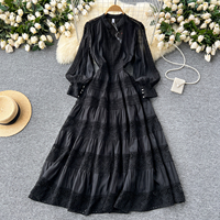 LE2412 Robes de soirée de style ethnique Col V Dentelle Patchwork Femme Elégante Longue Robe Brodée Boutique Maxi Robe