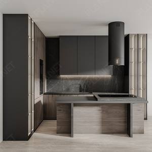 מחיר נמוך למינציה עץ hana שחור 3d מטבח ארון, משטח מודרני - Product Image 1